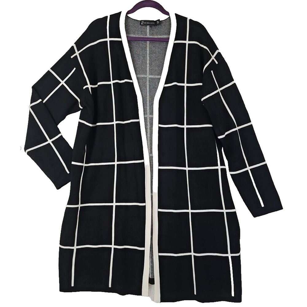 NY & Co ~Woman Plus Size XXL~Black /White Open-Front Cardigan Sweater w/Pockets.